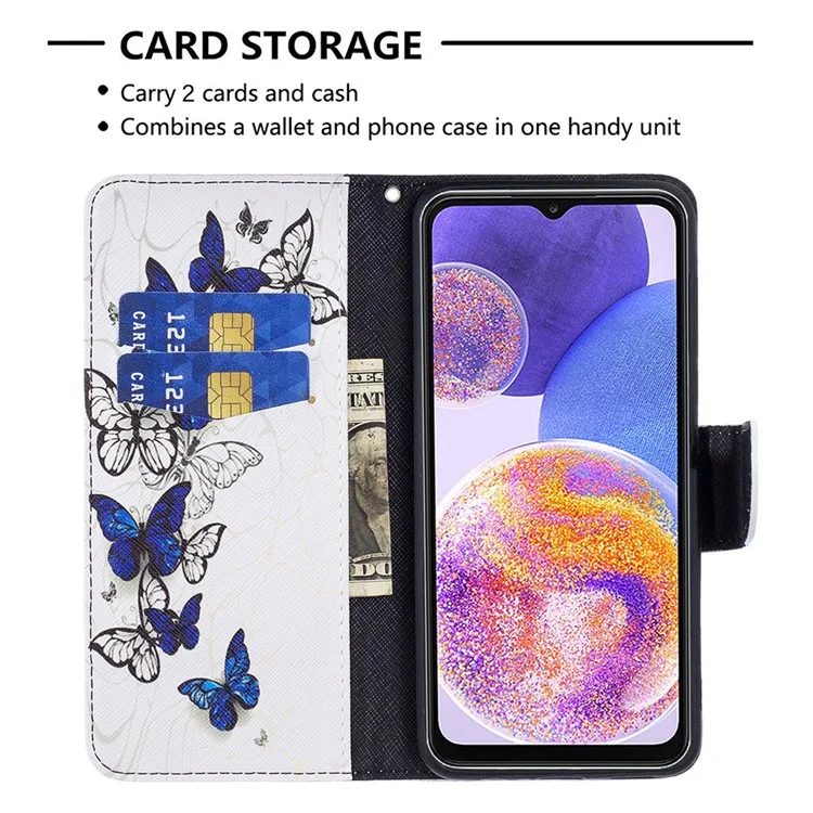 BF Pattern Printing Leather Series-2 für Samsung Galaxy A23 4G / 5G (Global Version) PU Leder Magnetverschluss Musterdruckfall, Ständer Brieftasche Stoßfest Flip Cover - Schmetterlinge