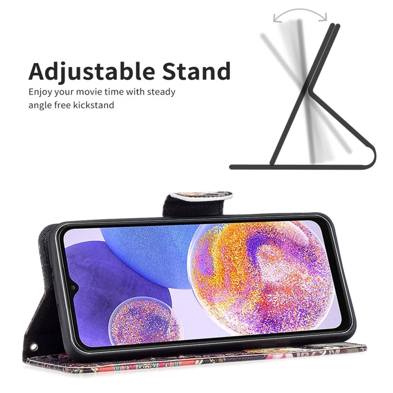 For Samsung Galaxy A23 4G / 5G (Global) Leather Case Pattern Printing Wallet Stand Flip Mobile Cover - Flower and Elephant
