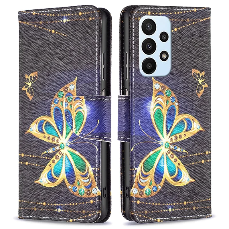 For Samsung Galaxy A23 4G / 5G (Global) Leather Case Pattern Printing Wallet Stand Flip Mobile Cover - Jewelry Butterfly