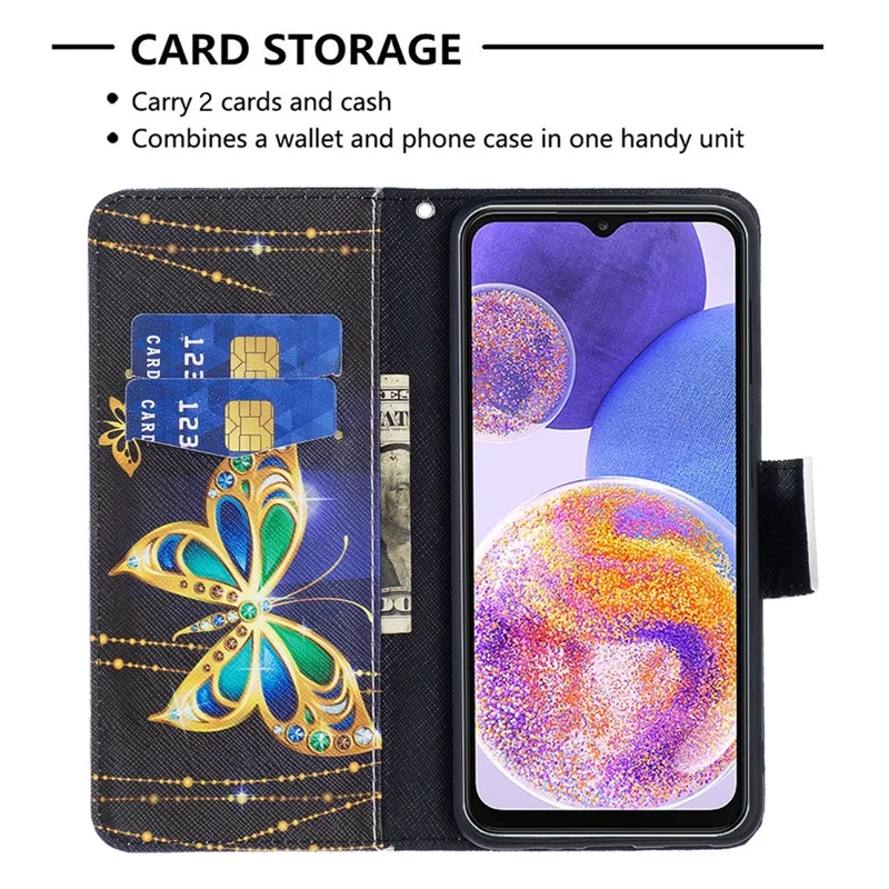 For Samsung Galaxy A23 4G / 5G (Global) Leather Case Pattern Printing Wallet Stand Flip Mobile Cover - Jewelry Butterfly