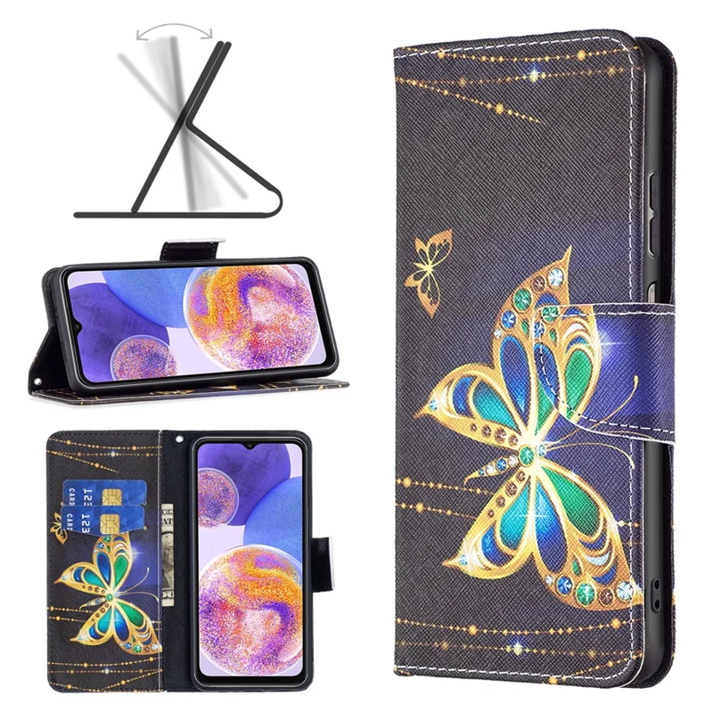 For Samsung Galaxy A23 4G / 5G (Global) Leather Case Pattern Printing Wallet Stand Flip Mobile Cover - Jewelry Butterfly