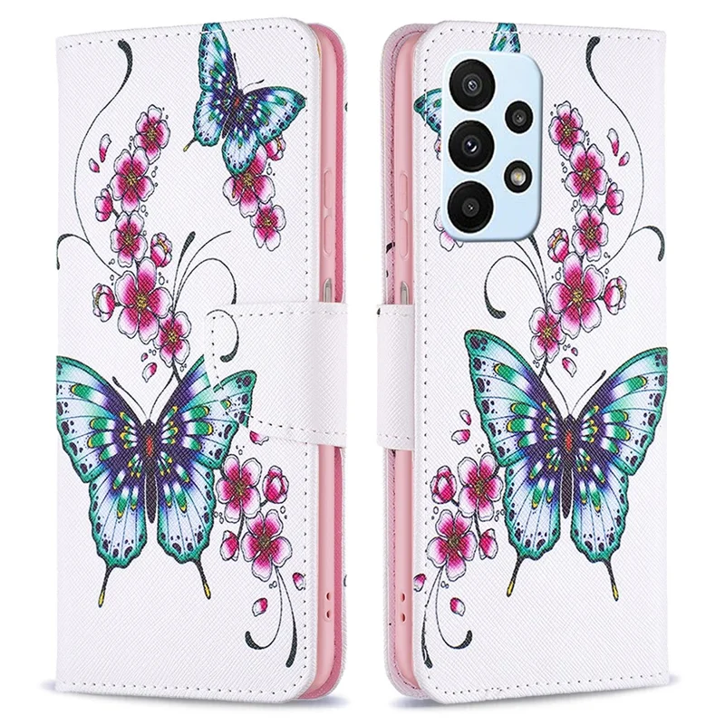 For Samsung Galaxy A23 4G / 5G (Global) Leather Case Pattern Printing Wallet Stand Flip Mobile Cover - Blossom and Flower