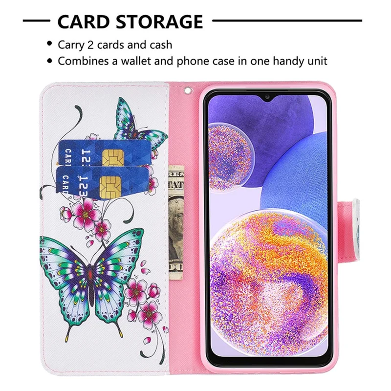 For Samsung Galaxy A23 4G / 5G (Global) Leather Case Pattern Printing Wallet Stand Flip Mobile Cover - Blossom and Flower