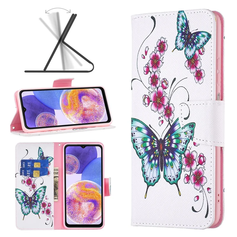 For Samsung Galaxy A23 4G / 5G (Global) Leather Case Pattern Printing Wallet Stand Flip Mobile Cover - Blossom and Flower