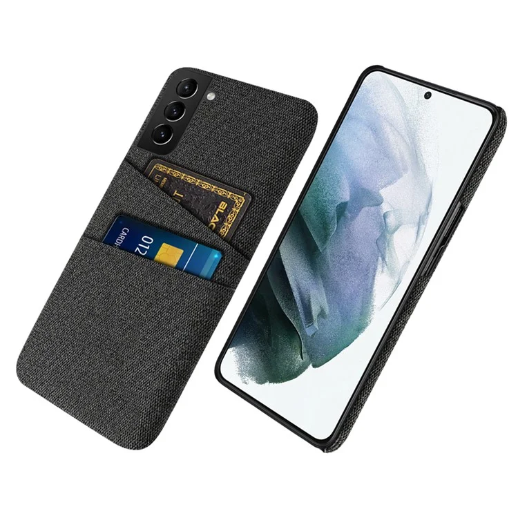 For Samsung Galaxy S22 5G Smartphone Case Cloth Texture Multifunction Dual Card Slots Cloth + PC Phone Back Cover - Black