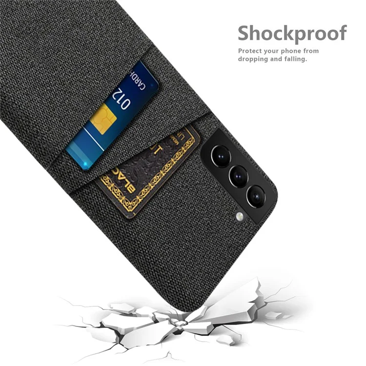 For Samsung Galaxy S22 5G Smartphone Case Cloth Texture Multifunction Dual Card Slots Cloth + PC Phone Back Cover - Black
