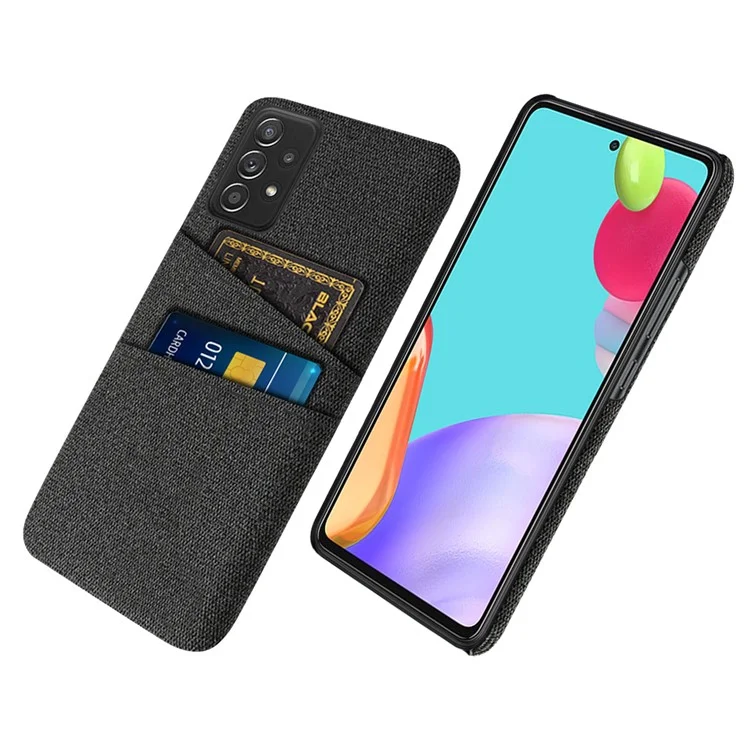 Per Samsung Galaxy A52 5G/A52 4G/A52s 5G Custodia per Telefono Cellulare Doppio Vano per Schede Custodia per Telefono Cellulare in Tessuto + Custodia Posteriore in PC - Nero