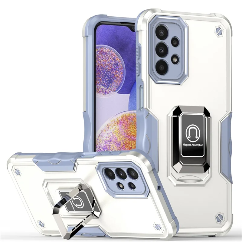 For Samsung Galaxy A23 4G / 5G (Global Version) Phone Case Hybrid Hard PC Soft TPU Shockproof Protective Cover with Magnetic Ring Kickstand Holder - White