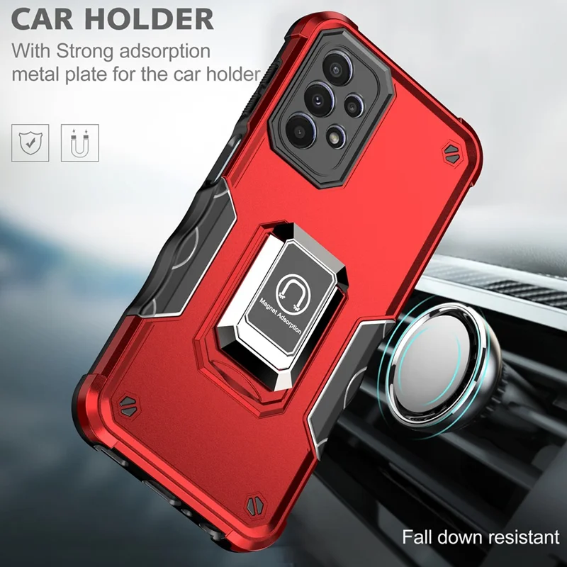 For Samsung Galaxy A23 4G / 5G (Global Version) Phone Case Hybrid Hard PC Soft TPU Shockproof Protective Cover with Magnetic Ring Kickstand Holder - White