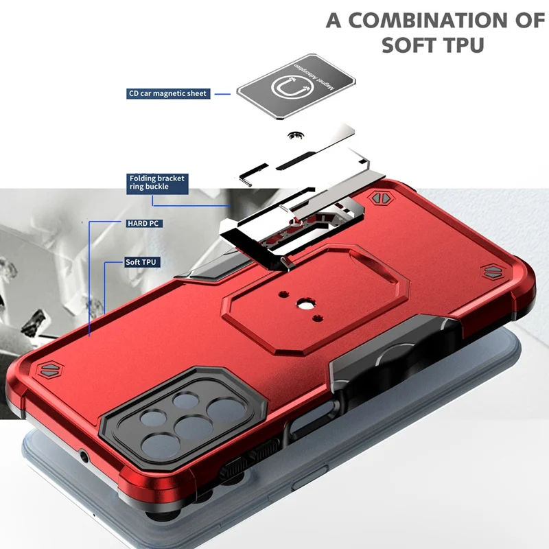 For Samsung Galaxy A23 4G / 5G (Global Version) Phone Case Hybrid Hard PC Soft TPU Shockproof Protective Cover with Magnetic Ring Kickstand Holder - White