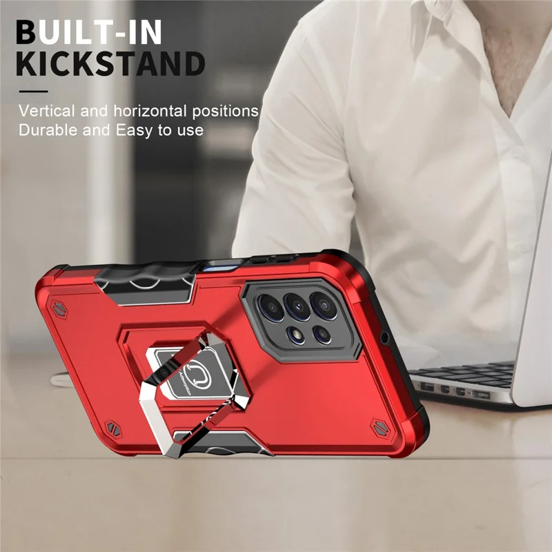 For Samsung Galaxy A23 4G / 5G (Global Version) Phone Case Hybrid Hard PC Soft TPU Shockproof Protective Cover with Magnetic Ring Kickstand Holder - White