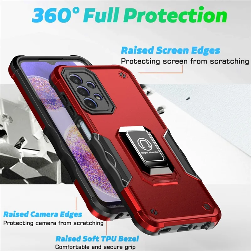 For Samsung Galaxy A23 4G / 5G (Global Version) Phone Case Hybrid Hard PC Soft TPU Shockproof Protective Cover with Magnetic Ring Kickstand Holder - White