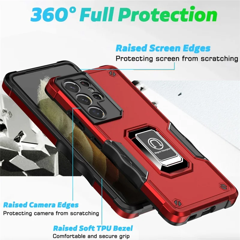 Para Samsung Galaxy S21 Ultra 5G Protección Con Todo Incluido Hybrid Hard PC Soft TPU Case de Teléfonos Inteligentes Con Papel de Patada de Anillo Giratorio - Azul