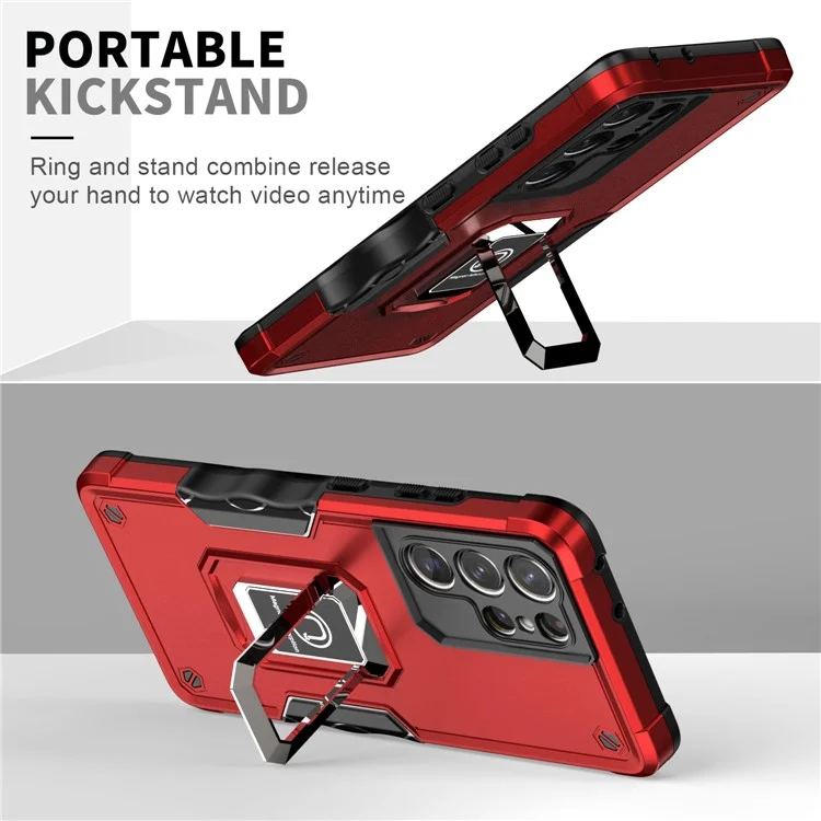 Para Samsung Galaxy S21 Ultra 5G Protección Con Todo Incluido Hybrid Hard PC Soft TPU Case de Teléfonos Inteligentes Con Papel de Patada de Anillo Giratorio - Azul