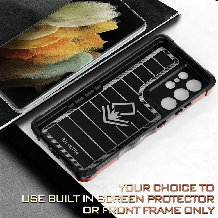 Para Samsung Galaxy S21 Ultra 5G Protección Con Todo Incluido Hybrid Hard PC Soft TPU Case de Teléfonos Inteligentes Con Papel de Patada de Anillo Giratorio - Azul