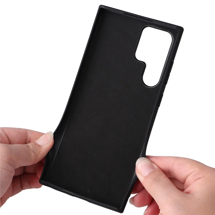 For Samsung Galaxy S22 Ultra 5G Ring Kickstand Anti-fingerprint PU Leather Coated TPU + PC Phone Case Car Mount Holder Shell - Carbon Fiber Texture