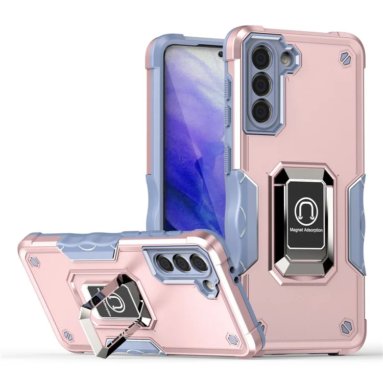 Pour Samsung Galaxy S21+ 5G Dual-layer Protection Hard PC Soft TPU Hybrid Cell Phone Cover Case avec Rotating Ring Kickstand - Rose Gold