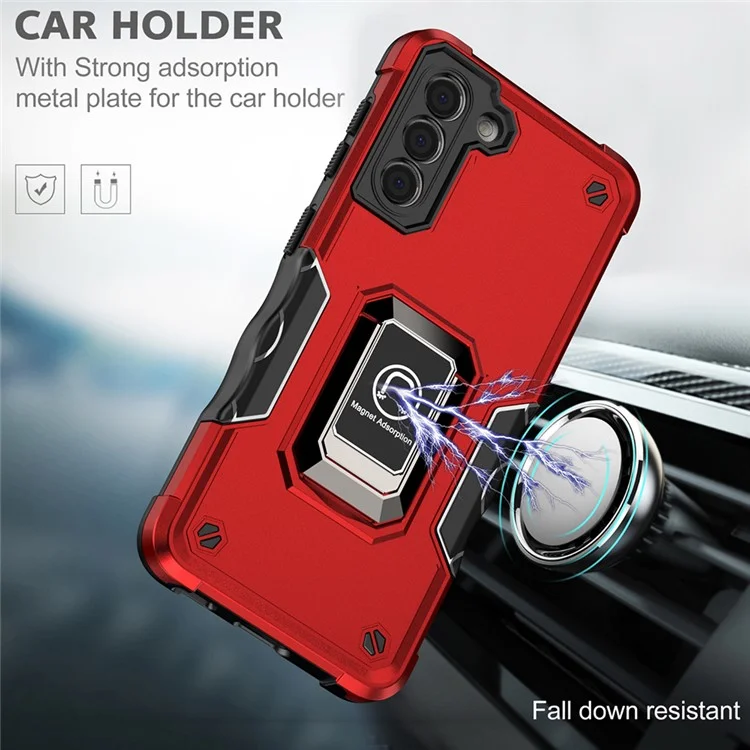 Pour Samsung Galaxy S21+ 5G Dual-layer Protection Hard PC Soft TPU Hybrid Cell Phone Cover Case avec Rotating Ring Kickstand - Rose Gold