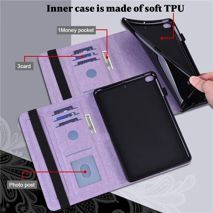 Pour Samsung Galaxy Tab S8 Coque de protection pour tablette à motif floral avec fonction de réveil/veille automatique, support et portefeuille en cuir synthétique - Violet