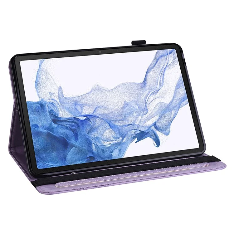 Pour Samsung Galaxy Tab S8 Coque de protection pour tablette à motif floral avec fonction de réveil/veille automatique, support et portefeuille en cuir synthétique - Violet