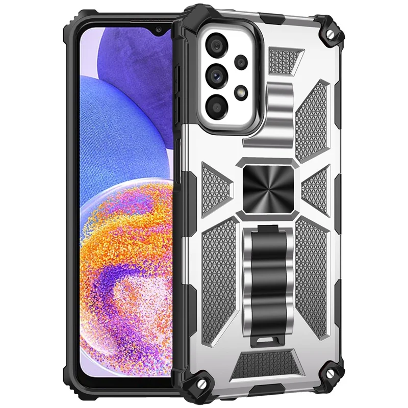 Kickstand Phone Case for Samsung Galaxy A23 4G / 5G (Global Version) Scratch-resistant Anti-fall Cover Shockproof TPU + PC Back Case - Silver