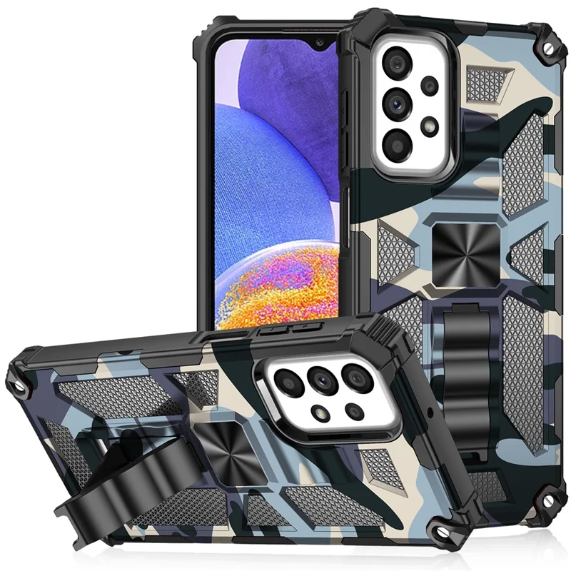Shockproof Case for Samsung Galaxy A23 4G / 5G (Global Version) Slim Phone Protector Military Grade Armor Hybrid PC+TPU Cover with Kickstand - Blue