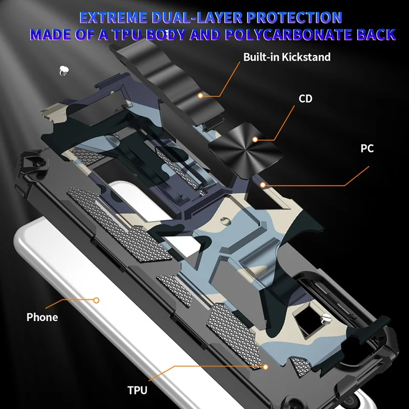 Shockproof Case for Samsung Galaxy A23 4G / 5G (Global Version) Slim Phone Protector Military Grade Armor Hybrid PC+TPU Cover with Kickstand - Blue
