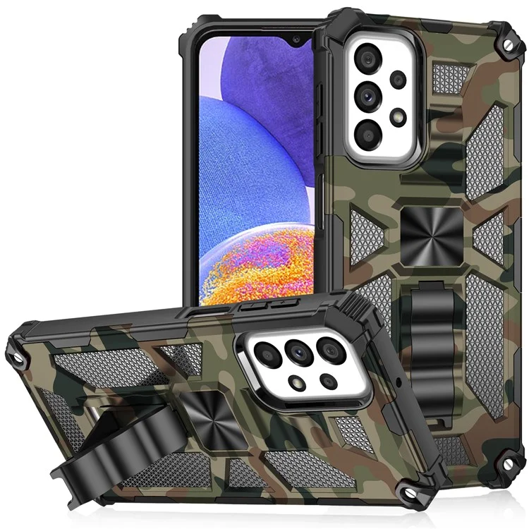 Shockproof Case for Samsung Galaxy A23 4G / 5G (Global Version) Slim Phone Protector Military Grade Armor Hybrid PC+TPU Cover with Kickstand - Army Green