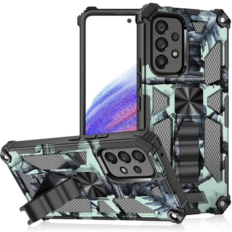 Slim Phone Case Für Samsung Galaxy A53 5G Military Grade Rüstung Hybrid PC + TPU Stoßdichte Tarnung Mit Kickstand - Grün