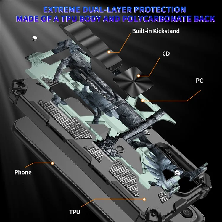 Slim Phone Case for Samsung Galaxy A53 5G Military Grade Armor Hybrid PC+TPU Shockproof Camouflage Cover with Kickstand - Dark Blue