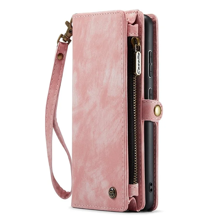 CASEME 008 Series for Samsung Galaxy S22+ 5G PU Leather Detachable 2-in-1 Phone Case Shockproof Anti-fall Wallet Stand Shell - Pink