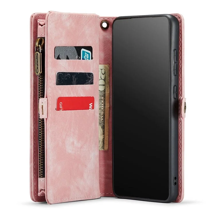 CASEME 008 Series for Samsung Galaxy S22+ 5G PU Leather Detachable 2-in-1 Phone Case Shockproof Anti-fall Wallet Stand Shell - Pink