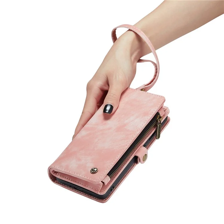 CASEME 008 Series for Samsung Galaxy S22+ 5G PU Leather Detachable 2-in-1 Phone Case Shockproof Anti-fall Wallet Stand Shell - Pink