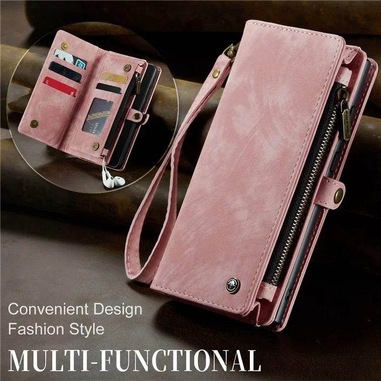 CASEME 008 Series for Samsung Galaxy S22+ 5G PU Leather Detachable 2-in-1 Phone Case Shockproof Anti-fall Wallet Stand Shell - Pink