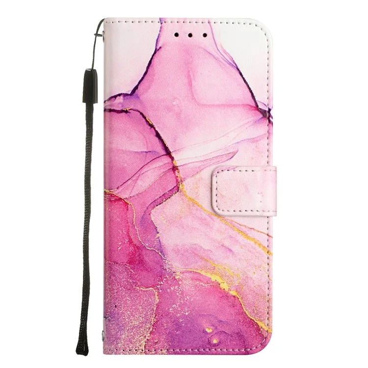 YB Pattern Printing Leather Series-5 für Samsung Galaxy A22 5G (EU-Version) Wallet Stand Phone Case Marble Pattern Protective Cover - Pink Purple Gold LS001