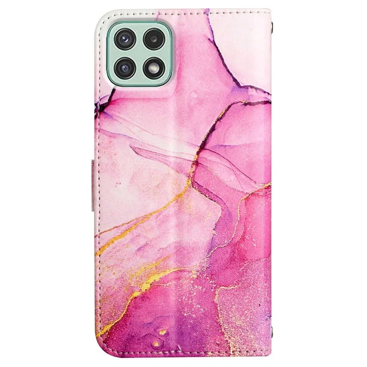YB Pattern Printing Leather Series-5 für Samsung Galaxy A22 5G (EU-Version) Wallet Stand Phone Case Marble Pattern Protective Cover - Pink Purple Gold LS001