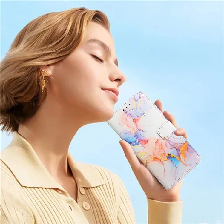 YB Pattern Printing Leather Series-5 for Samsung Galaxy A33 5G Marble Pattern Phone Case with Wallet Stand - Milky Way Marble White LS004