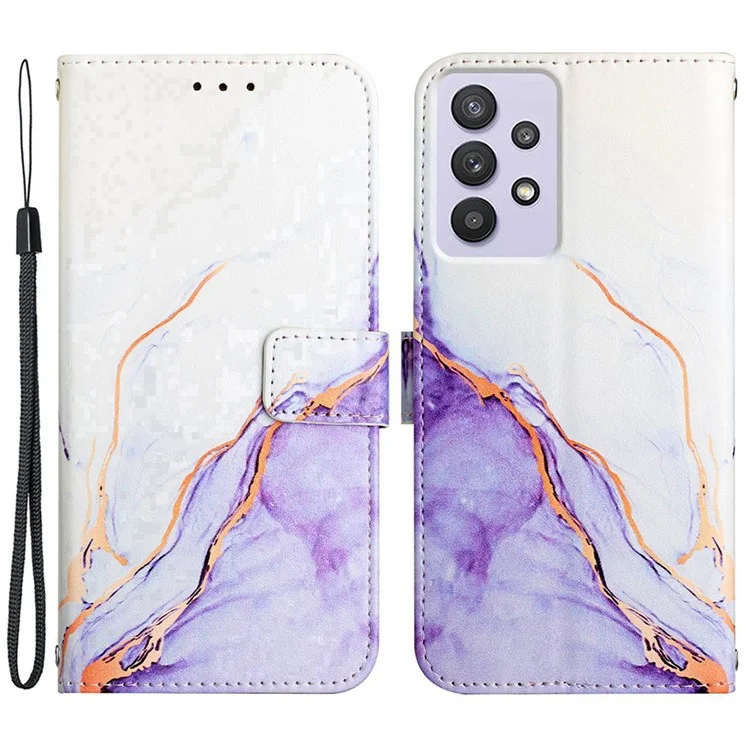 YB Pattern Printing Leather Series-5 per Samsung Galaxy A52 4G/5G/A52s 5G Wallet Marble Pattern Scratch-resistant Stand Phone Shell - White Purple LS006