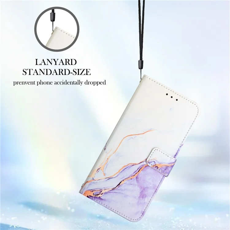 YB Pattern Printing Leather Series-5 per Samsung Galaxy A52 4G/5G/A52s 5G Wallet Marble Pattern Scratch-resistant Stand Phone Shell - White Purple LS006