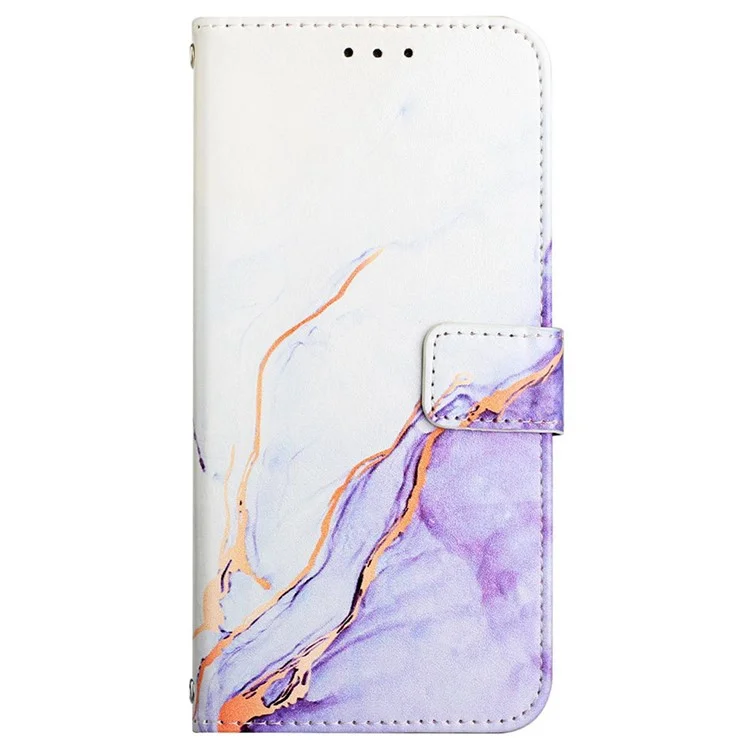 YB Pattern Printing Leather Series-5 per Samsung Galaxy A52 4G/5G/A52s 5G Wallet Marble Pattern Scratch-resistant Stand Phone Shell - White Purple LS006