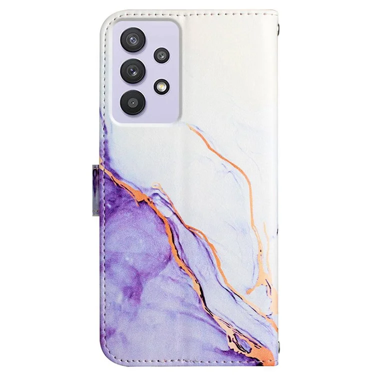 YB Pattern Printing Leather Series-5 per Samsung Galaxy A52 4G/5G/A52s 5G Wallet Marble Pattern Scratch-resistant Stand Phone Shell - White Purple LS006
