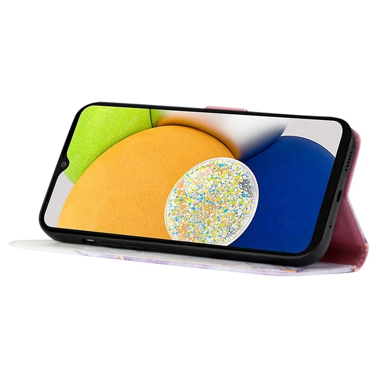 YB Pattern Printing Leather Series-5 per Samsung Galaxy A52 4G/5G/A52s 5G Wallet Marble Pattern Scratch-resistant Stand Phone Shell - White Purple LS006