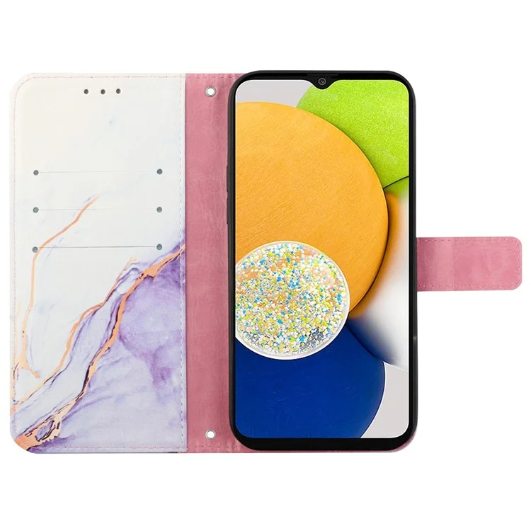 YB Pattern Printing Leather Series-5 per Samsung Galaxy A52 4G/5G/A52s 5G Wallet Marble Pattern Scratch-resistant Stand Phone Shell - White Purple LS006