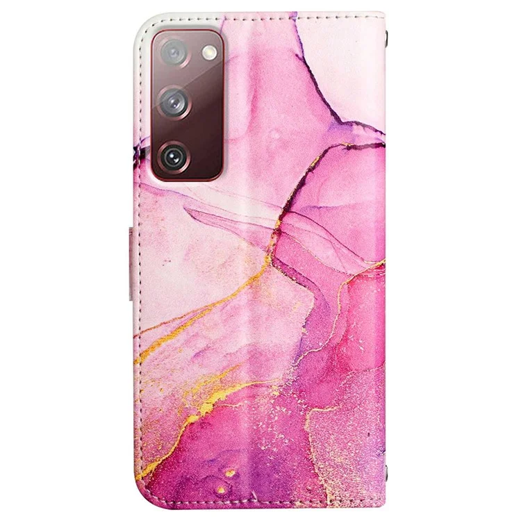 Série de Estampagem em Couro com Padrão YB para Samsung Galaxy S20 FE 2022/S20 FE 4G/S20 FE 5G/S20 Lite/S20 Fan Edition/S20 Fan Edition 5G - Capa Carteira de Celular com Suporte - Rosa, Roxo, Dourado LS001