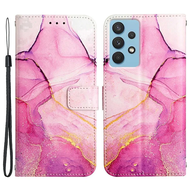 YB Pattern Printing Series-5 for Samsung Galaxy A13 4G Marble Pattern PU Leather Flip Protective Cover Magnetic Closure Wallet Soft TPU Stand Case with Strap - Pink Purple Gold LS001