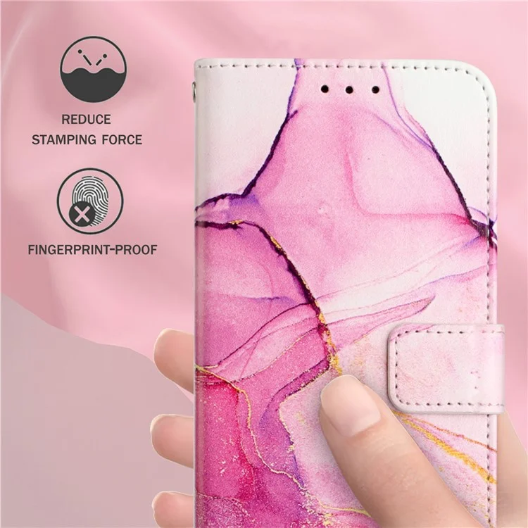 YB Muster Druckreihe-5 Für Samsung Galaxy A13 4G Marmormuster PU Leder Flip Schutzdeckel Magnetverschluss Brieftasche Weiches Tpu-ständer Mit Riemen - Pink Purple Gold LS001