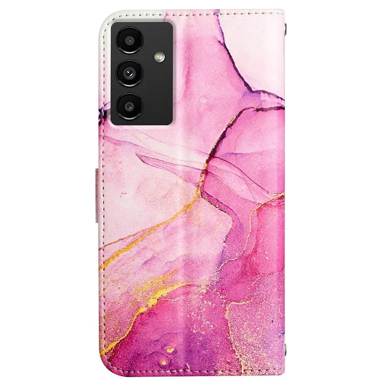 YB Pattern Printing Series-5 for Samsung Galaxy A13 5G / A04s 4G (164.7 x 76.7 x 9.1 mm) Printed Marble Pattern PU Leather Folio Flip Stand Case Wallet Style Magnetic Clasp Shockproof Cover with Strap - Pink Purple Gold LS001