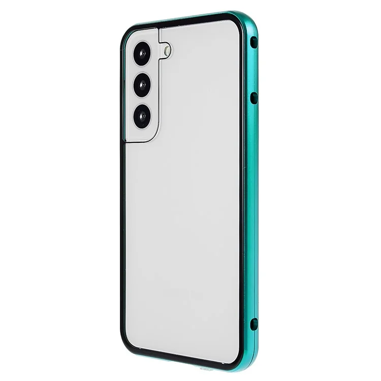 Para Samsung Galaxy S22 5G Anti-peep Magnetic Closure Phone Case Marco de metal + Cubierta de protección de cristal templado completa - Verde