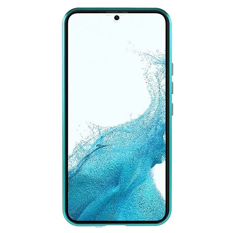 Para Samsung Galaxy S22 5G Anti-peep Magnetic Closure Phone Case Marco de metal + Cubierta de protección de cristal templado completa - Verde