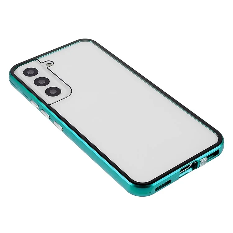 Para Samsung Galaxy S22 5G Anti-peep Magnetic Closure Phone Case Marco de metal + Cubierta de protección de cristal templado completa - Verde
